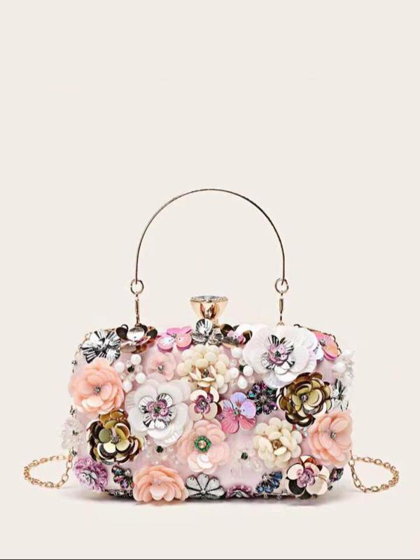 Women's Elegant Rhinestone Decorated Evening Bag for Summer, Exquisite Trendy Flower Design Box Bag with Top Handle, Fashionable Bag for Wedding Party Decoration