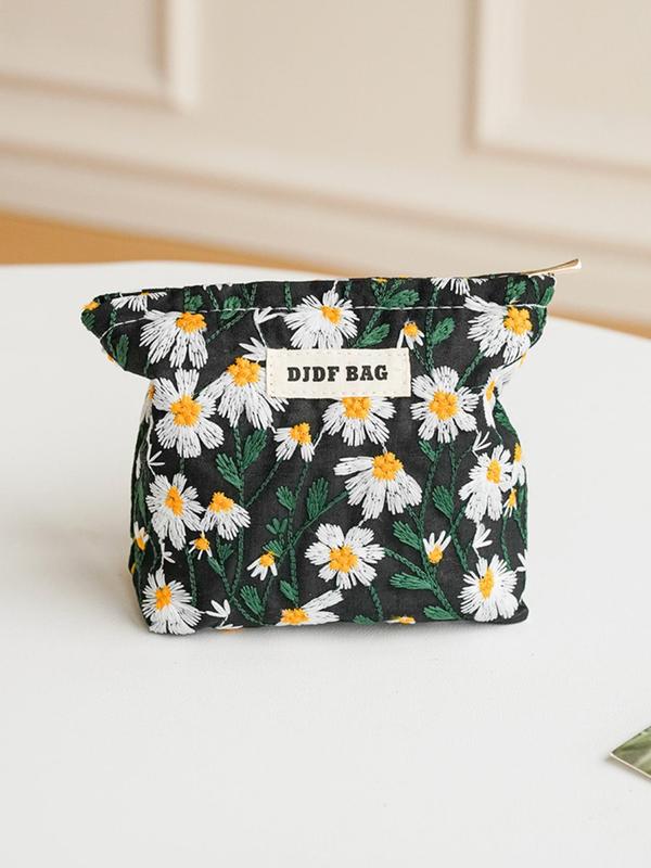 Floral Pattern Makeup Bag, Portable Cosmetic Storage Bag, Zipper Makeup Organizer Pouch, Versatile Storage Bag for Travel, Gym, Office, Home