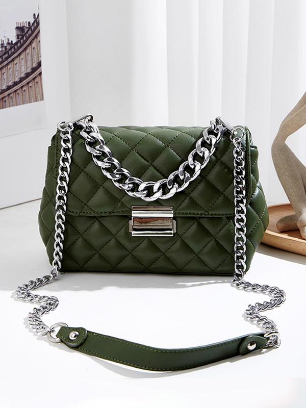 Women's Fashionable Chain Strap Quilted Shoulder Bag, Casual Solid Color Argyle Quilted Crossbody Bag for Daily Used, Trendy All-match Commuter Bag