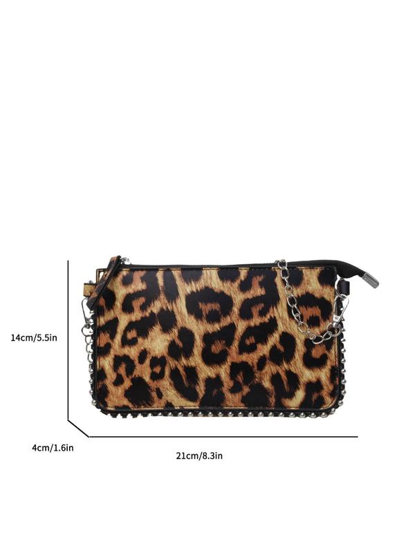 Fashion Leopard Pattern Chain Strap Zipper Crossbody Bag, Women's Trendy Versatile Small Square Bag, Trendy All-match Shoulder Bag