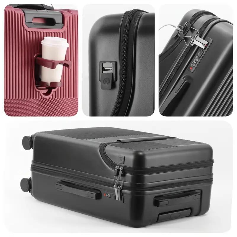 20” Multifunctional Hard Shell Trolley Case with USB Charging Port, Front Pocket, TSA Lock, Telescopic Handle, Durable Wheels, Cup Holder, and ABS+PC