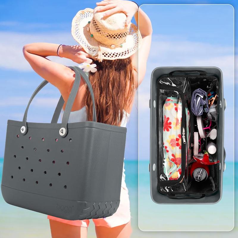 Clear Beach Bag Organizer Insert Compatible with Bogg Bag X Large, Waterproof Beach Bag Insert Divider Pouch, Beach Tote Bag Insert Organizer Liner 15.6 x 8.4 x 10.8 Inches, Black