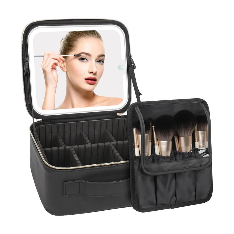 Makeup Bag with LED Mirror,Makeup Case with Lighted Mirror Professional Makeup Artist Organizer Travel Bag with Adjustable Dividers