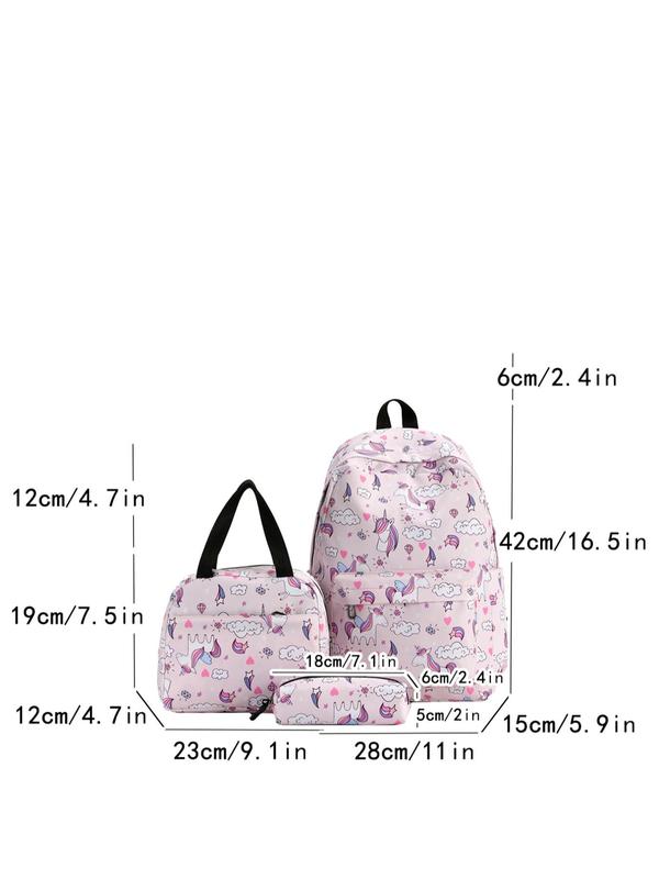 Cute Cartoon Unicorn Pattern Backpack with Adjustable Strap & Pencil Case & Handbag Set, New Fashion Multi-pocket Bag Set, Trendy Bag Set for School