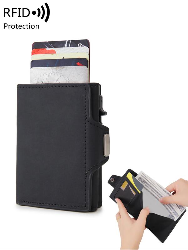 Men's Minimalist Rfid Blocking Card Holder, Pu Leather Solid Color Multifunction Pop-up Trifold Money Clip Wallet with Id Window & Card Slot,  for Boyfriend