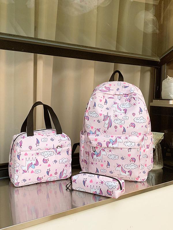 Cute Cartoon Unicorn Pattern Backpack with Adjustable Strap & Pencil Case & Handbag Set, New Fashion Multi-pocket Bag Set, Trendy Bag Set for School