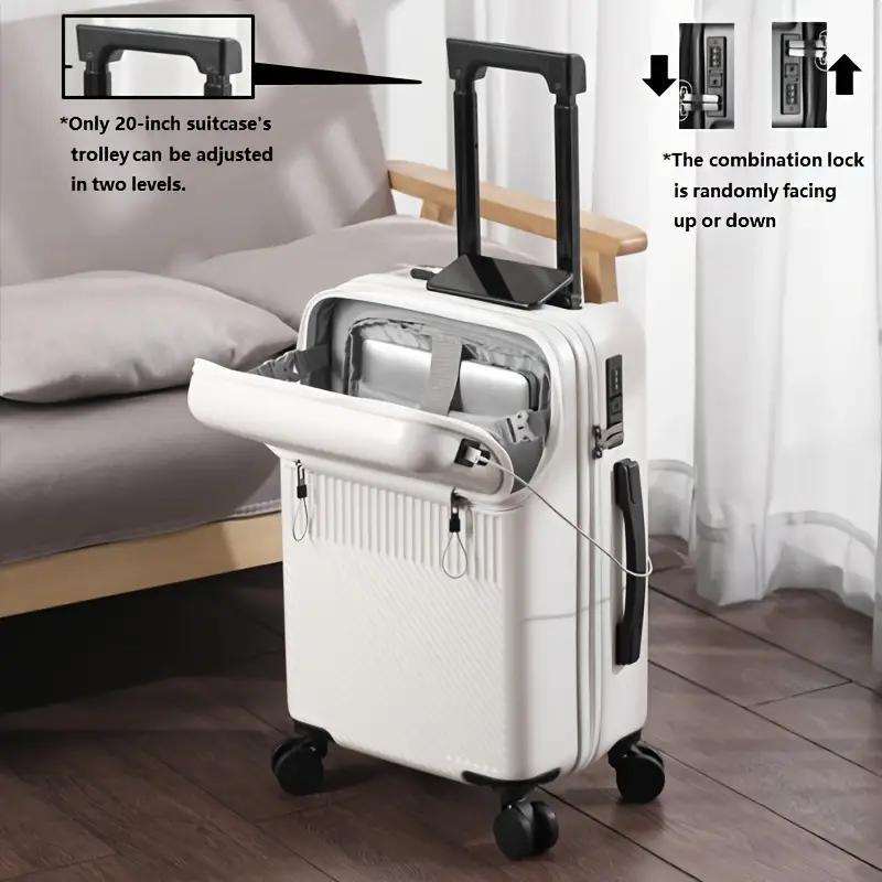 20” Multifunctional Hard Shell Trolley Case with USB Charging Port, Front Pocket, TSA Lock, Telescopic Handle, Durable Wheels, Cup Holder, and ABS+PC