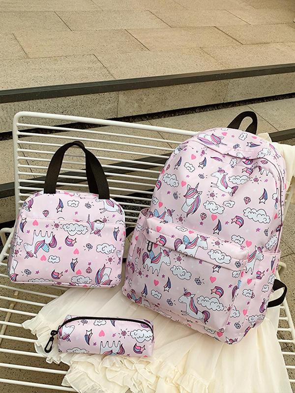 Cute Cartoon Unicorn Pattern Backpack with Adjustable Strap & Pencil Case & Handbag Set, New Fashion Multi-pocket Bag Set, Trendy Bag Set for School