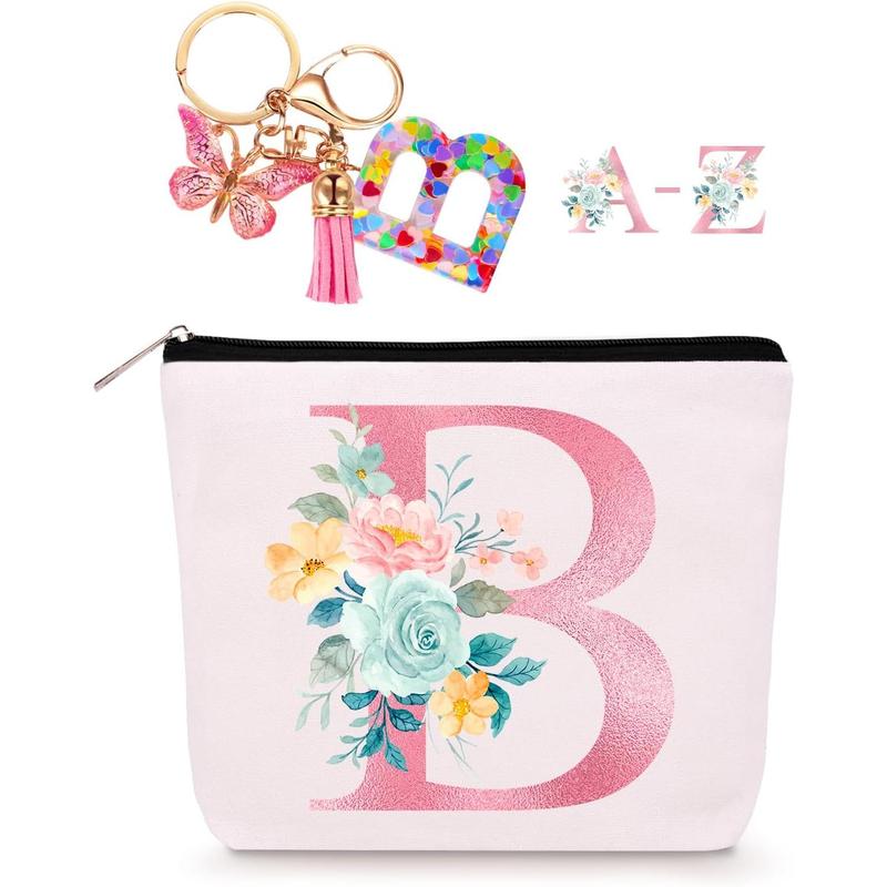 Personalized Makeup Bag with Initial Keychain, Custom Travel Initial Makeup Bag, Birthday Gifts for Women  Bridesmaid Teens Teacher, Monogram Small Cosmetic Bag Toiletry Bag, Christmas Gifts (A)