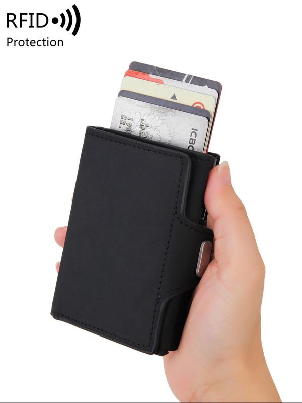 Men's Minimalist Rfid Blocking Card Holder, Pu Leather Solid Color Multifunction Pop-up Trifold Money Clip Wallet with Id Window & Card Slot,  for Boyfriend