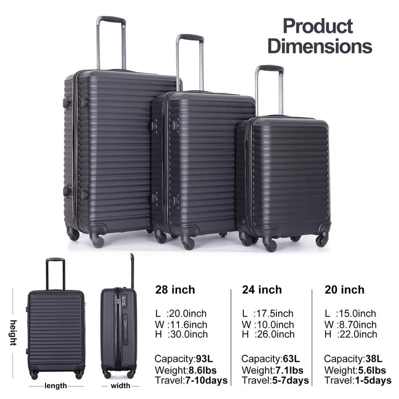 Travelhouse 3 Piece Hardside Luggage Set Hardshell Lightweight Suitcase with TSA Lock Spinner Wheels 20in24in28in