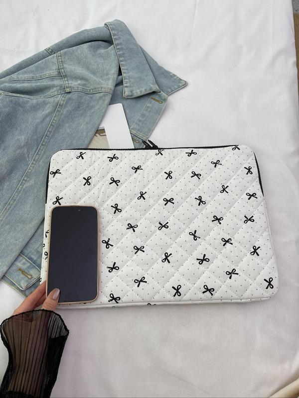 Bow Decor Quilted Laptop Bag, Portable Shockproof Tablet Bag, Fashionable Laptop Case for iPad MacBook Air MacBook