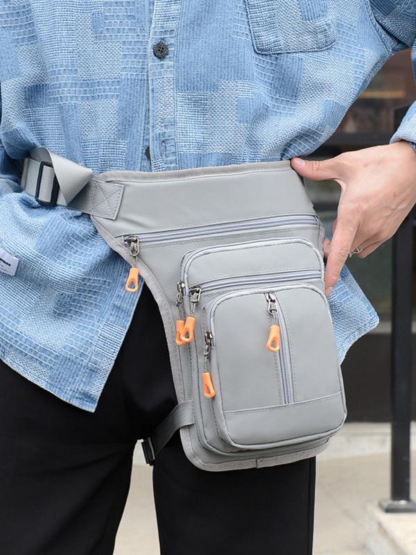 Men's  Casual Plain Zipper Belt Bag, Outdoor Sports Waterproof Waist Bag, Multi-pocket Cycling Bag