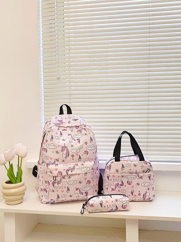 Cute Cartoon Unicorn Pattern Backpack with Adjustable Strap & Pencil Case & Handbag Set, New Fashion Multi-pocket Bag Set, Trendy Bag Set for School