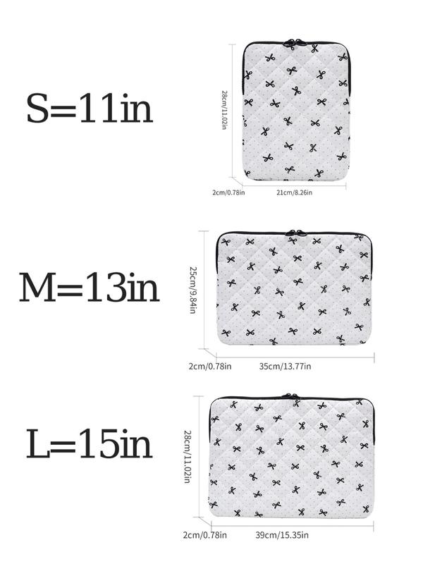 Bow Decor Quilted Laptop Bag, Portable Shockproof Tablet Bag, Fashionable Laptop Case for iPad MacBook Air MacBook