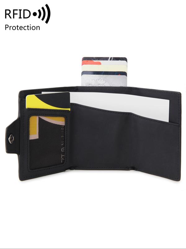 Men's Minimalist Rfid Blocking Card Holder, Pu Leather Solid Color Multifunction Pop-up Trifold Money Clip Wallet with Id Window & Card Slot,  for Boyfriend