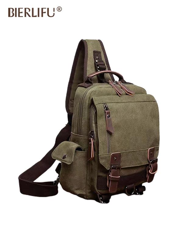 Men's Casual Plain Canvas Crossbody Bag, Fashionable Belted Design Sling Bag for Daily Used, Casual Trendy Versatile High-quality Daily Commuting Bag