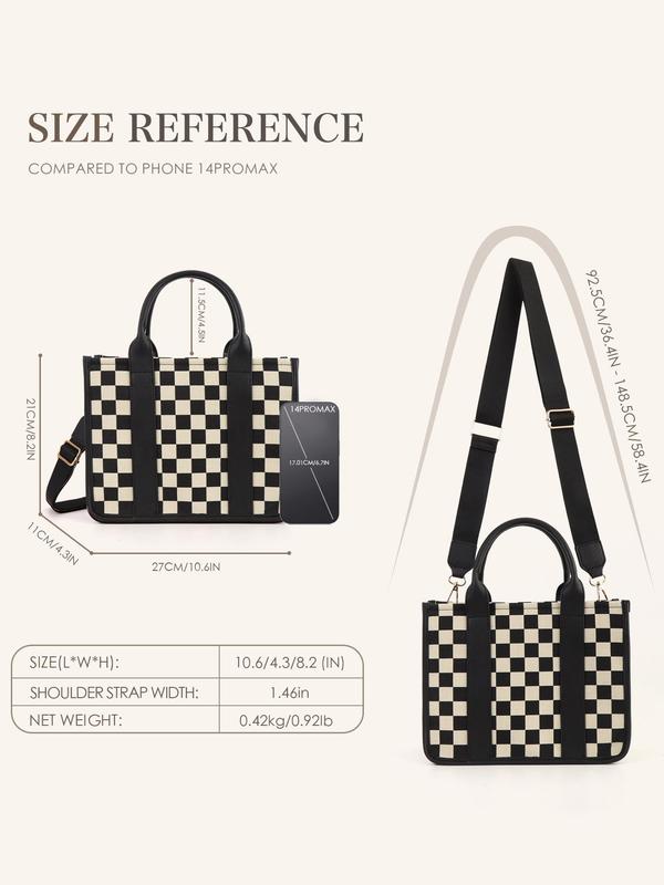 Checkerboard Pattern Top Handle Bag, Fashionable Canvas Shoulder Bag for Women, Casual Trendy Versatile High-quality Daily Commuting Bag, Girl Fashionable Shopping Bag