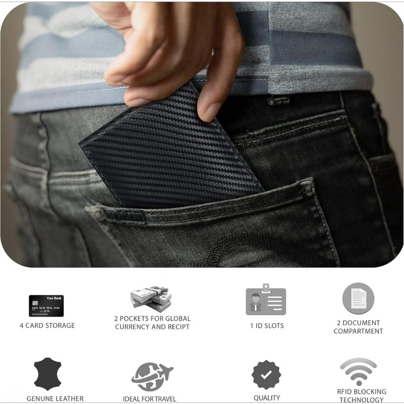 Slim Leather Wallet for Men - RFID Blocking Slim Minimalist Front Pocket - Thin & Stylish with ID Window, Gift For Men