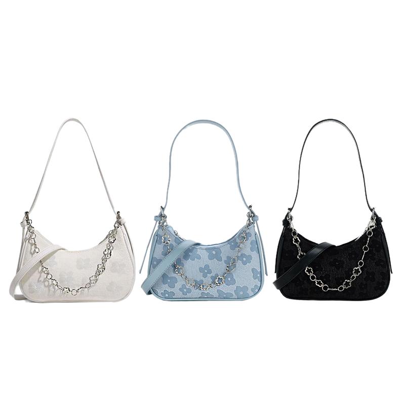 Aesthetic Floral Print Shoulder Bag for Women Fashion Single Handle HandBag Chain Strap Satchel Bag