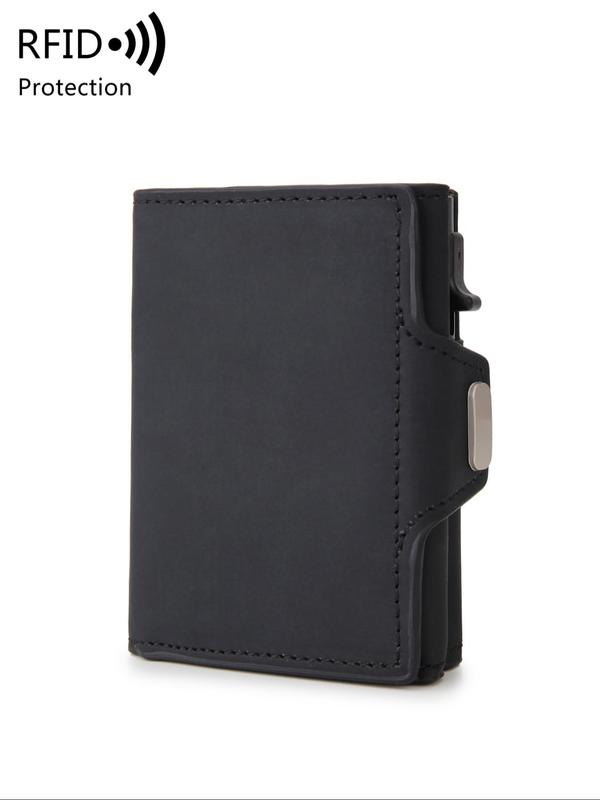 Men's Minimalist Rfid Blocking Card Holder, Pu Leather Solid Color Multifunction Pop-up Trifold Money Clip Wallet with Id Window & Card Slot,  for Boyfriend