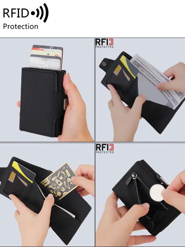 Men's Minimalist Rfid Blocking Card Holder, Pu Leather Solid Color Multifunction Pop-up Trifold Money Clip Wallet with Id Window & Card Slot,  for Boyfriend