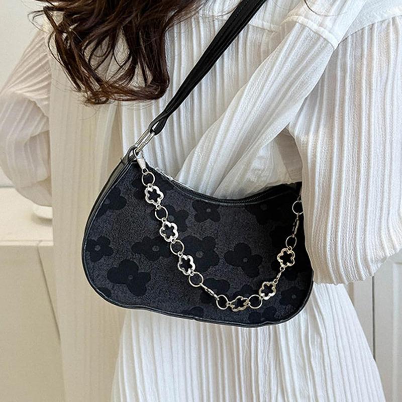 Aesthetic Floral Print Shoulder Bag for Women Fashion Single Handle HandBag Chain Strap Satchel Bag