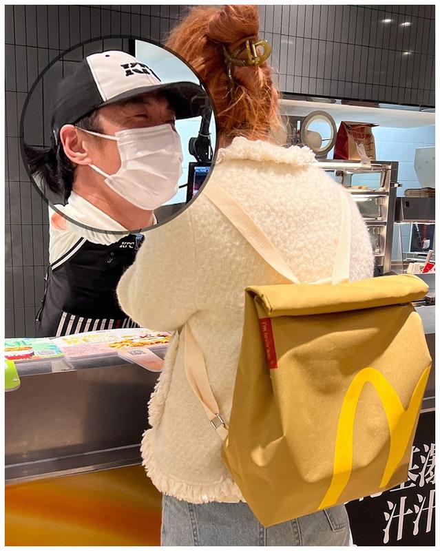 McDonald's Backpack Fun Backpack Women's Canvas large capacity cartoon French fries bag Travel crossbody bag Starbucks KFC bag Double backpack schoolbag