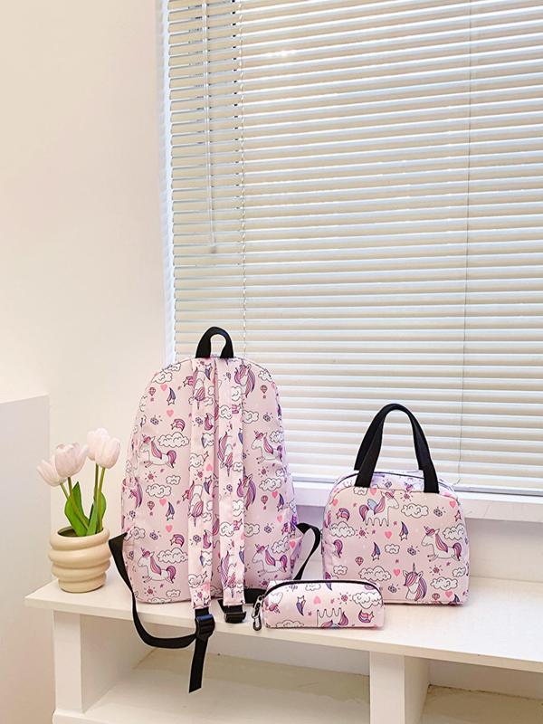 Cute Cartoon Unicorn Pattern Backpack with Adjustable Strap & Pencil Case & Handbag Set, New Fashion Multi-pocket Bag Set, Trendy Bag Set for School