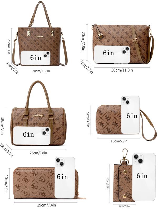 Women's Fashionable Letter Pattern Bag Set, Casual Versatile Handbag & Crossbody Bag & Wallet & Clutch Bag & Pouch & Coin Purse, Trendy All-match Bag Set for Daily Use