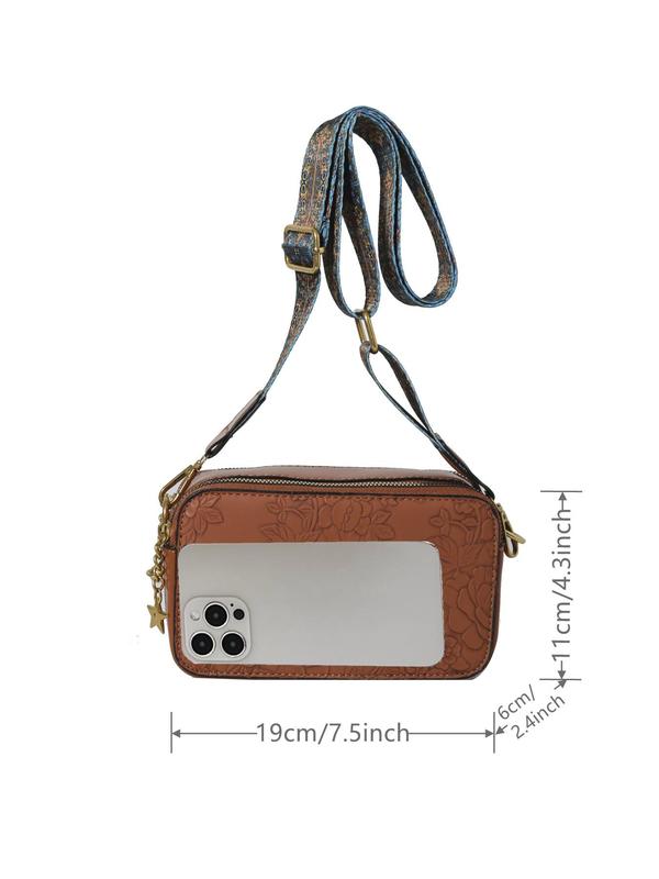 Women's Boho Style Floral Embossed Crossbody Bag, Fashionable PU Leather Shoulder Bag for Daily Used, Casual Trendy Versatile High-quality Daily Commuting Bag