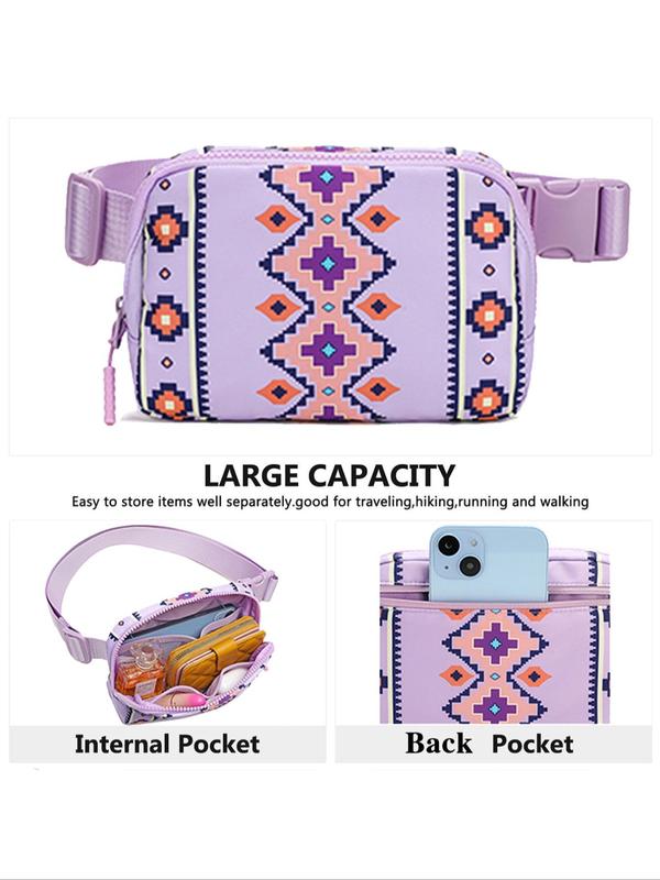 Women's Ethnic Pattern Fanny Pack, Fashionable Zipper Belt Bag for Daily Life, Casual Sports Daily Commuting Bag, Girl Fashionable Shopping Bag