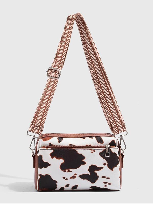 Fashionable Cow Print Crossbody Bag, Casual PU Leather Zipper Shoulder Bag for Women, Trendy All-match Commuter Bag for Daily Used