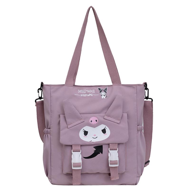 MINISO Kuromi Casual Fashion Nylon Tote Bag Large Capacity Shoulder Bag Cute Handbag Student Versatile Shoulder Crossbody Bag