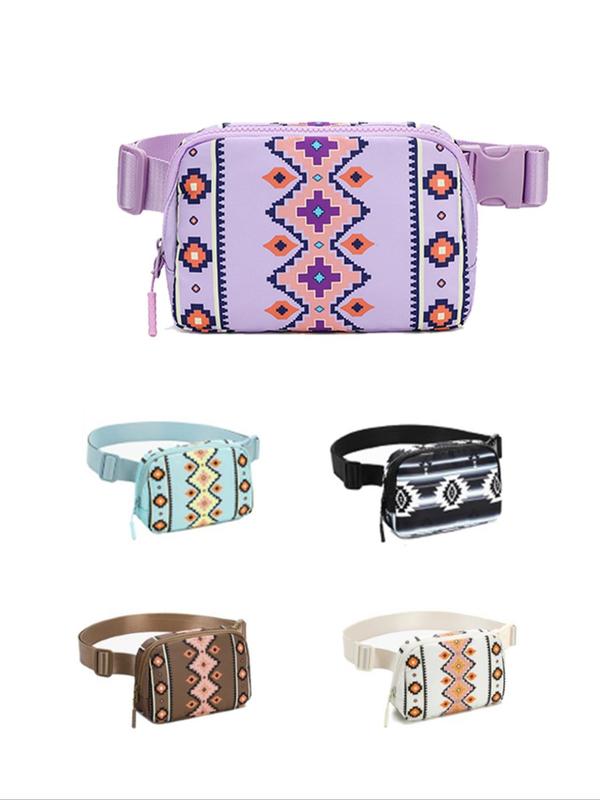 Women's Ethnic Pattern Fanny Pack, Fashionable Zipper Belt Bag for Daily Life, Casual Sports Daily Commuting Bag, Girl Fashionable Shopping Bag