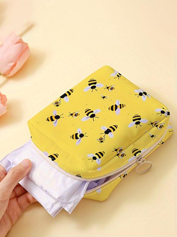 Bee Pattern Portable Sanitary Napkin Storage Bag, Lightweight Tissue Bag for Women's Products, Travel Cosmetics Storage Box