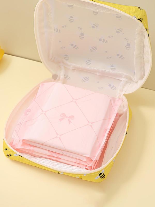 Bee Pattern Portable Sanitary Napkin Storage Bag, Lightweight Tissue Bag for Women's Products, Travel Cosmetics Storage Box