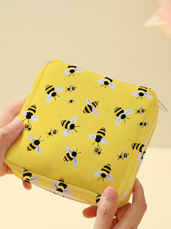 Bee Pattern Portable Sanitary Napkin Storage Bag, Lightweight Tissue Bag for Women's Products, Travel Cosmetics Storage Box