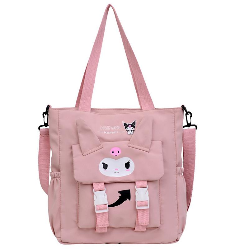 MINISO Kuromi Casual Fashion Nylon Tote Bag Large Capacity Shoulder Bag Cute Handbag Student Versatile Shoulder Crossbody Bag