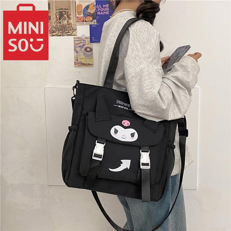 MINISO Kuromi Casual Fashion Nylon Tote Bag Large Capacity Shoulder Bag Cute Handbag Student Versatile Shoulder Crossbody Bag