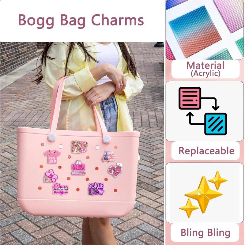 Bling Bag Charms for Bogg Bag,Cute Acrylic Nurse Life Charms for Bogg Bag Accessories,Compatible with Simply Southern Beach Tote, Women Gir Party (nurse life)