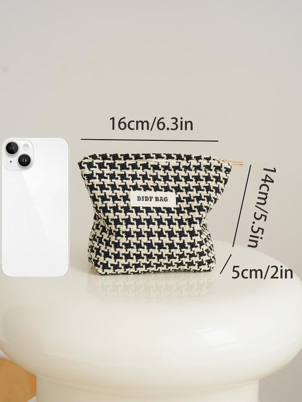 Houndstooth Pattern Makeup Bag, Portable Mini Cosmetic Storage Bag, Zipper Makeup Organizer Pouch, Versatile Storage Bag for Travel, Office, Home