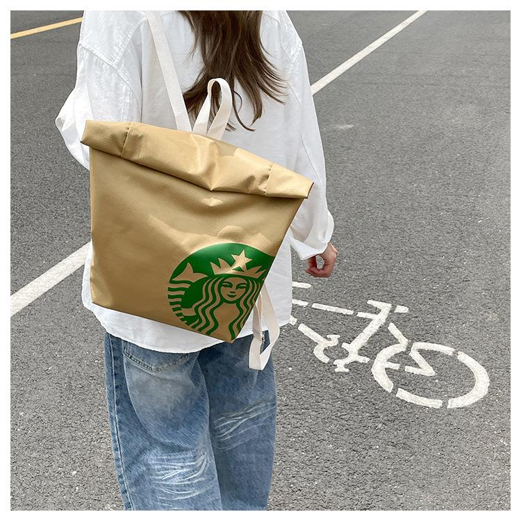 McDonald's Backpack Fun Backpack Women's Canvas large capacity cartoon French fries bag Travel crossbody bag Starbucks KFC bag Double backpack schoolbag