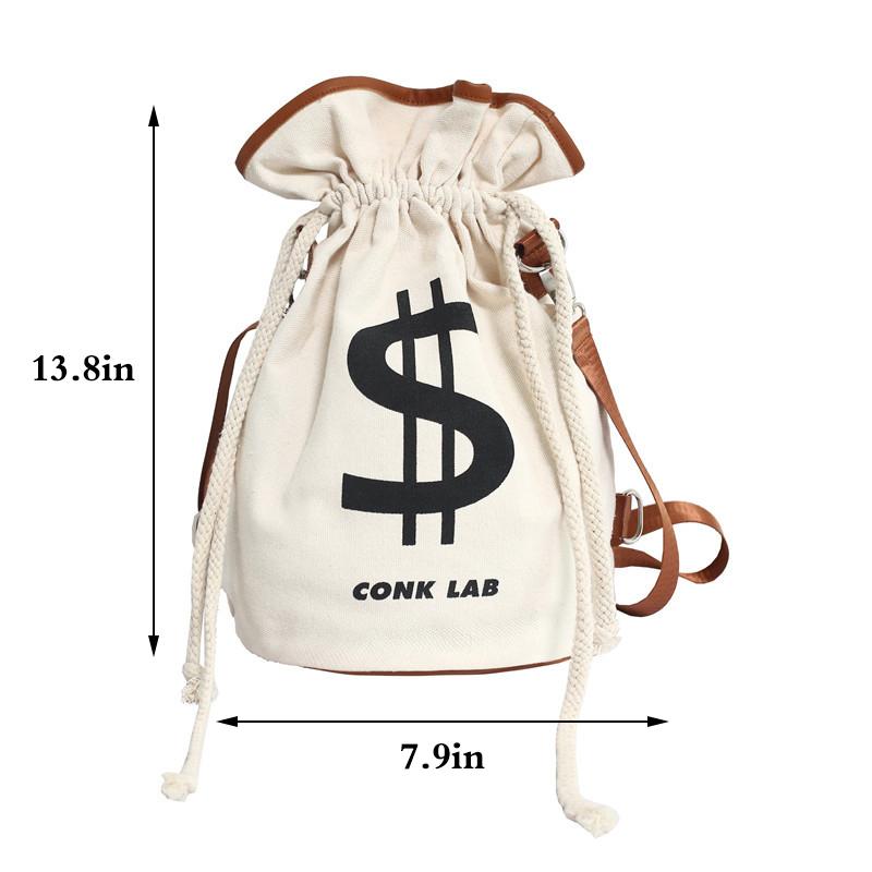 Canvas Drawstring Backpack Large Money Dollar Crossbody Shoulder Bag Bucket Rucksack Lightweight Sport Knapsack