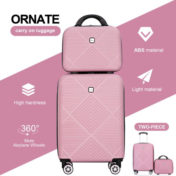 Luggage Sets 2 Piece Suitcase Set (14 20 )Hardside Suitcase with Spinner Wheels Lightweight Carry On Luggage(Pink)