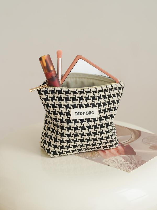 Houndstooth Pattern Makeup Bag, Portable Mini Cosmetic Storage Bag, Zipper Makeup Organizer Pouch, Versatile Storage Bag for Travel, Office, Home