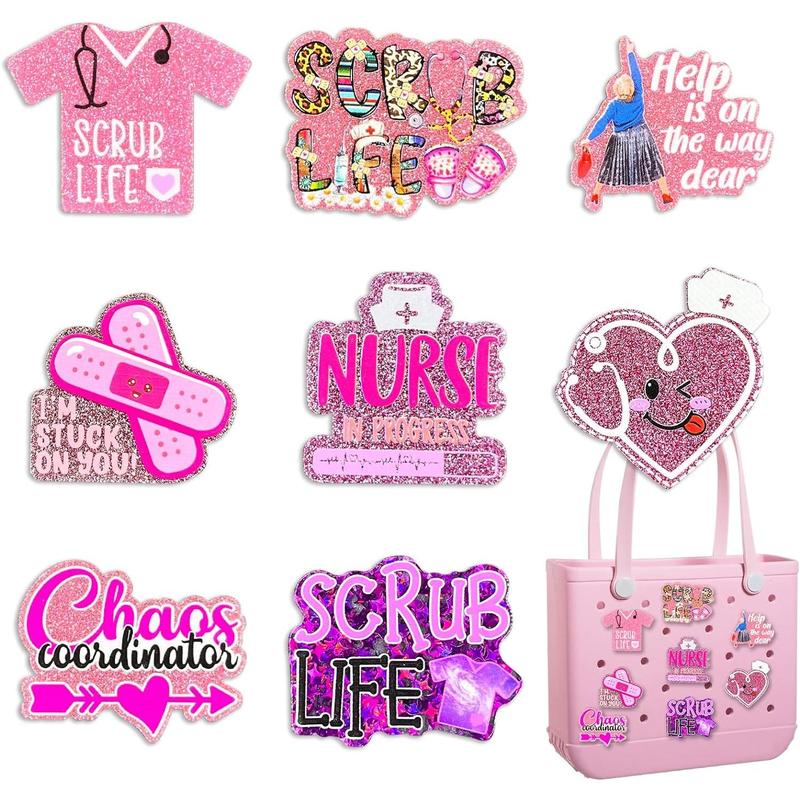 Bling Bag Charms for Bogg Bag,Cute Acrylic Nurse Life Charms for Bogg Bag Accessories,Compatible with Simply Southern Beach Tote, Women Gir Party (nurse life)