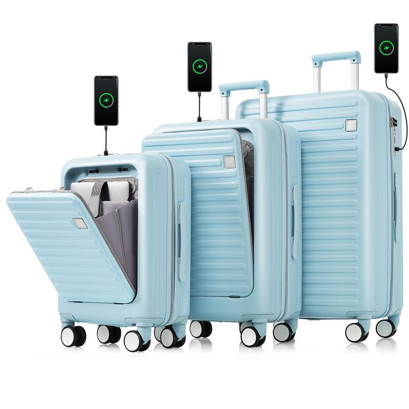 Merax Luggage Set of 3, 20, 24, 28inch with USB Port, with Cup Holder, ABS Hard Shell Luggage with Spinner Wheels