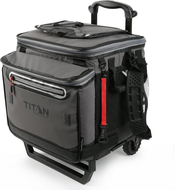 Titan Deep Freeze 60 (50+10) Can Wheeled Cooler - Collapsible Rolling Cooler with Wheels and All-Terrain Cart