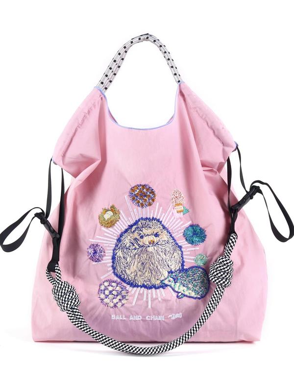 Cute Hedgehog Embroidery Tote Bag, Casual Large Capacity Shoulder Bag for Women, Trendy All-match Bag for Daily Use